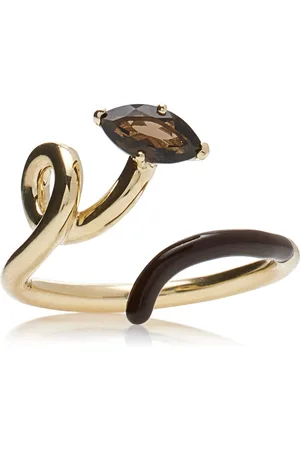 BEA BONGIASCA Enameled 9K Yellow Gold Quartz Half Ring