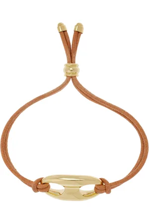 JENNA BLAKE The Small Anchor Link 18K Yellow and Leather Bracelet