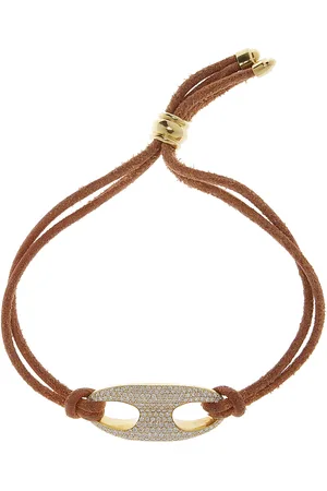 JENNA BLAKE 18K Gold Diamond Nautical Link Leather Bracelet
