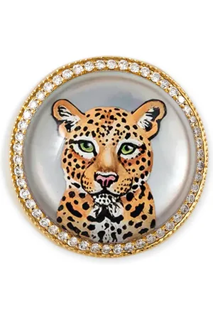 JACQUIE AICHE Cub 14K Yellow Gold Hand-Painted Mother-of-Pearl Diamond Signet Ring