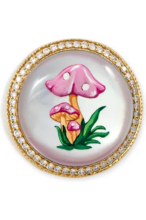 JACQUIE AICHE Mushroom 14K Yellow Gold Hand-Painted Mother-of-Pearl Diamond Signet Ring
