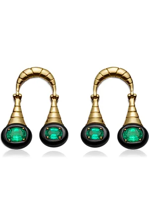 Sauer 18k Yellow Wright Earrings with Emerald and Onyx
