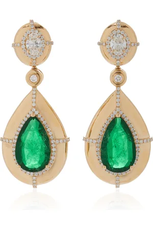 Goshwara 18K Yellow Gold Emerald and Diamond Earrings