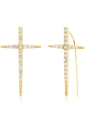 SHERYL LOWE 14K Yellow Diamond Cross Earrings