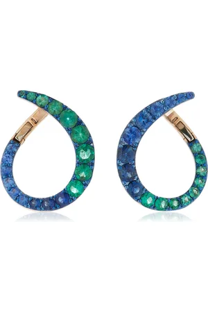 Marie Mas Grand Radiant 18K Rose Gold Emerald and Sapphire Hoop Earrings