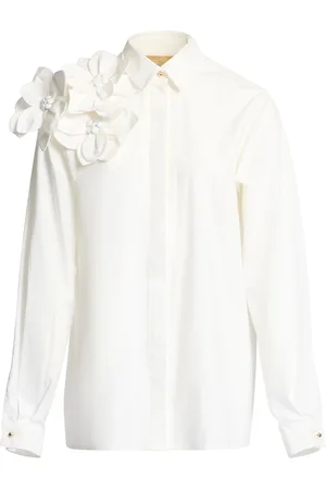 Elie saab Floral-Appliquéd Cotton Poplin Shirt