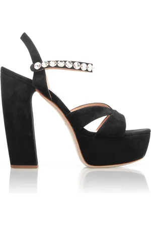 Miu Miu Jeweled Strap Suede Platform Sandal