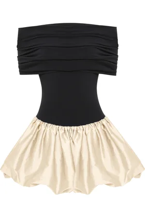 Anna October Jewel Off-The-Shoulder Knit-Satin Combo Mini Dress