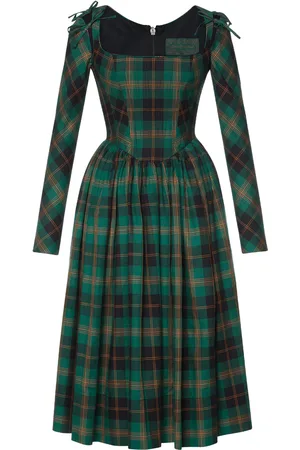 LENA HOSCHEK Vivienne Convertible Plaid Cotton Midi Dress