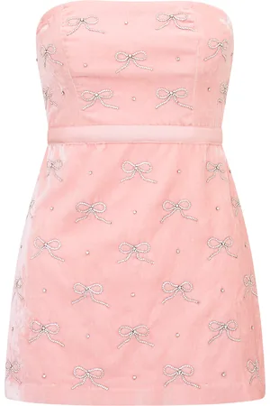 LOVESHACKFANCY Rinwell Crystal-Embellished Velvet Mini Dress