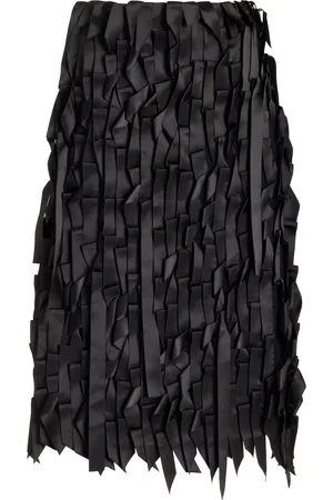 Prada Ribbon-Embroidered Sablé Midi Skirt