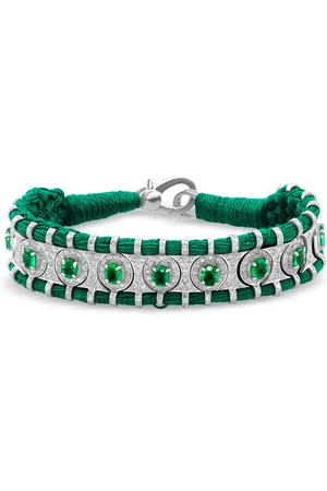 JIA JIA Silver Diamond; Emerald Woven Bracelet