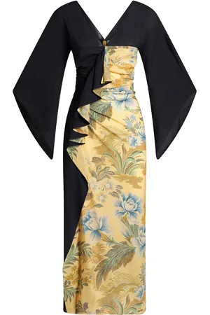 Etro Draped Ruffle Crepe Midi Dress