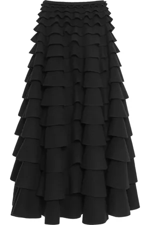 VALENTINO GARAVANI Tiered Ruffle Wool-Blend Midi Skirt