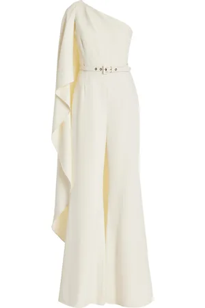 MONIQUE LHUILLIER Draped One-Shoulder Crepe Jumpsuit