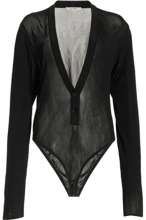 Nensi Dojaka Ribbed-Knit Cardigan Bodysuit