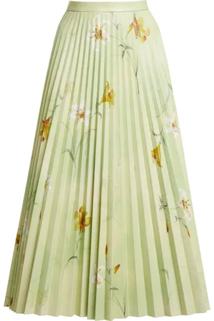 Balenciaga Floral-Printed Plisse Leather Midi Skirt