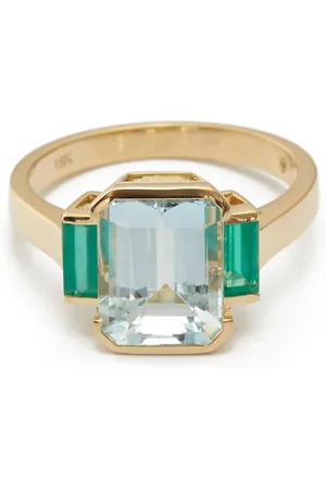 Yi Collection 18K Gold; Aquamarine And Emerald Deco Ring