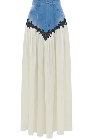 GABRIELA HEARST Leigh Lace-Trimmed Cotton-Linen Denim Maxi Skirt