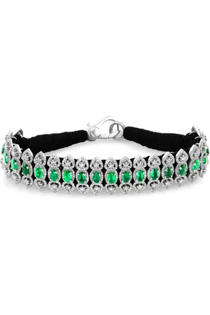JIA JIA Silver Diamond; Emerald Woven Bracelet