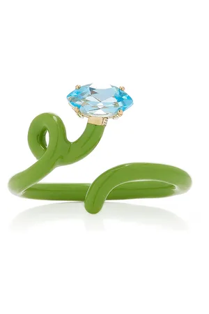 BEA BONGIASCA Baby Vine Enameled 9K Yellow Gold; Silver Topaz Ring
