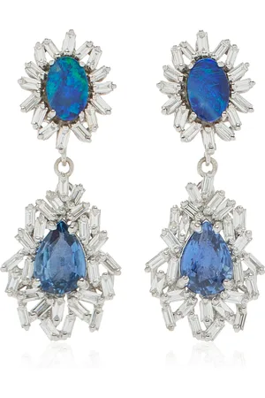 Suzanne Kalan One-of-a-Kind 18K White Gold Sapphire; Opal and Diamond Earrings