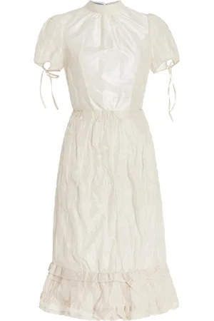Prada Tie-Detailed Cotton-Silk Midi Dress