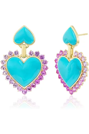 Emily P. Wheeler Queen of Hearts 18K Yellow Gold Sapphire And Turqoise Earrings