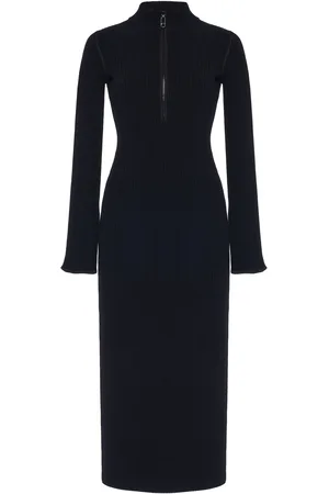Moncler Half-Zip Knit Crepe Midi Dress