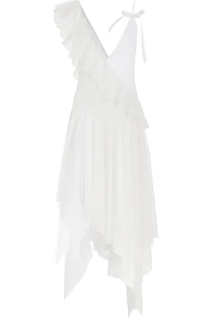 FRANCOISE Exclusive Carine Asymmetric Ruffled Lace Midi Dress