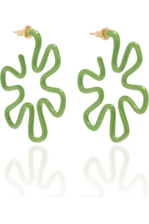 BEA BONGIASCA Pistachio 9K Gold; Silver; And Enamel Earrings