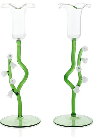 Moda Domus Lily of the Valley Set-of-Two Glass Candlesticks