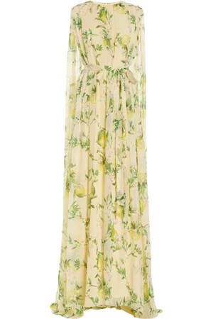 MONIQUE LHUILLIER Floral Printed Chiffon Silk Sheath Gown