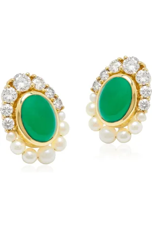 Amrapali Navratna 18K Yellow Gold Emerald Earrings