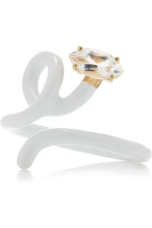 BEA BONGIASCA Baby Vine Enameled 9K Yellow Gold; Silver Crystal Ring