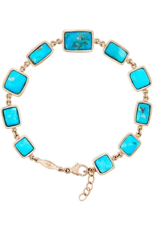 JACQUIE AICHE 14K Yellow Gold 10 Graduated Square + Rectangle Turquoise Bezel Bracelet