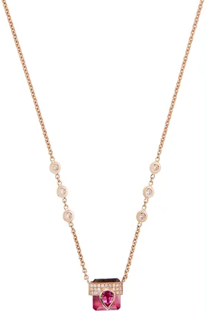 JACQUIE AICHE 14K Yellow Gold 2 Row Pave Teardrop Tourmaline Cap Ombre Tourmaline Baby Baguette 4 Dia Necklace