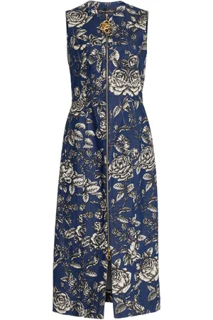 Oscar de la Renta Printed Stretch-Denim Midi Dress