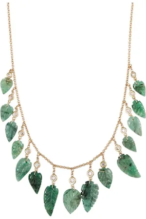 JACQUIE AICHE 14K Yellow Gold 15 Dia 15 Emerald Leaf Drop Shaker Necklace