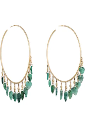 JACQUIE AICHE 14K Yellow Gold 11 Diamond Emerald Leaf Shaker Hoops