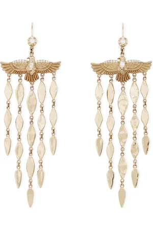 JACQUIE AICHE 14K Yellow Sophia + Dia Thunderbird Graduated Hammered Marquise Chandelier Earrings