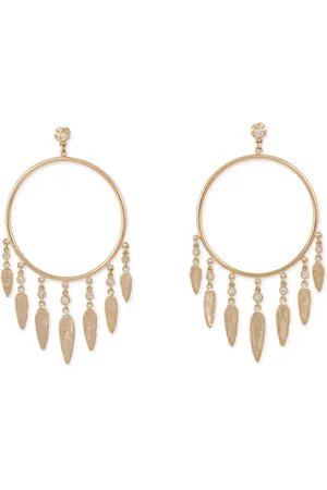 JACQUIE AICHE 14K Yellow Sophia + 7 Dia Graduated Hammered Elongated Teardrop Shaker Front Facing Hoops