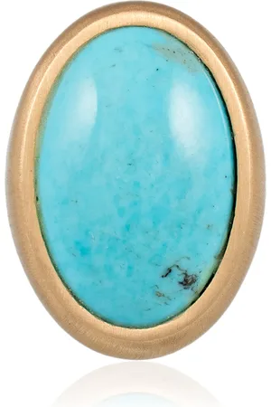 JACQUIE AICHE 14K Yellow Gold Large Smooth Oval Turquoise Bezel Satin Finish Ring