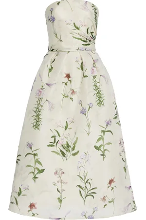 MONIQUE LHUILLIER Printed Silk Midi Dress