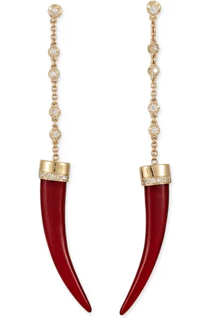 JACQUIE AICHE 14K Yellow Gold 5 Sophia Dia + 1 Pave Row Horn Drop Studs