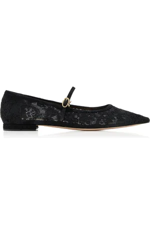 Gianvito Rossi Suede-Trimmed Lace Flats