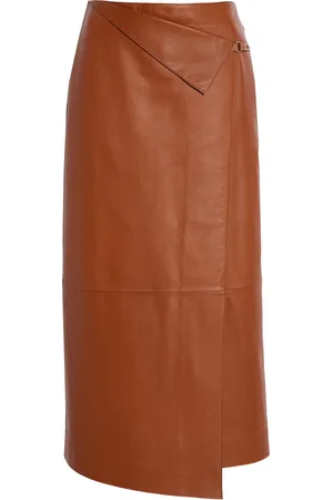 Lafayette 148 Leather Overlap Midi Skirt