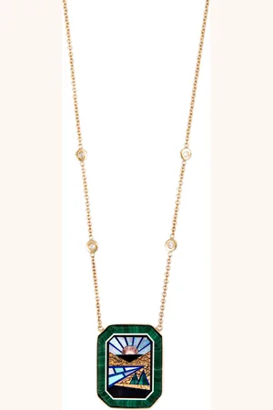 JACQUIE AICHE 14K Yellow Gold Octagon Scenic Inlay 4 Dia Necklace