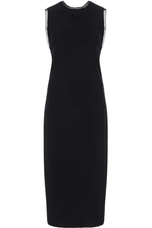 Prada Lace-Trimmed Crepe Midi Dress