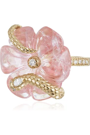JACQUIE AICHE 14K Yellow Gold Marquise Dia Head Coiled Snake Tourmaline Flower Pave Band Ring